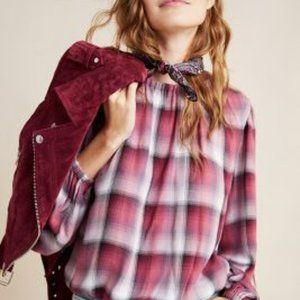 Anthropologie Cloth & Stone Glacier Plaid Blouse M